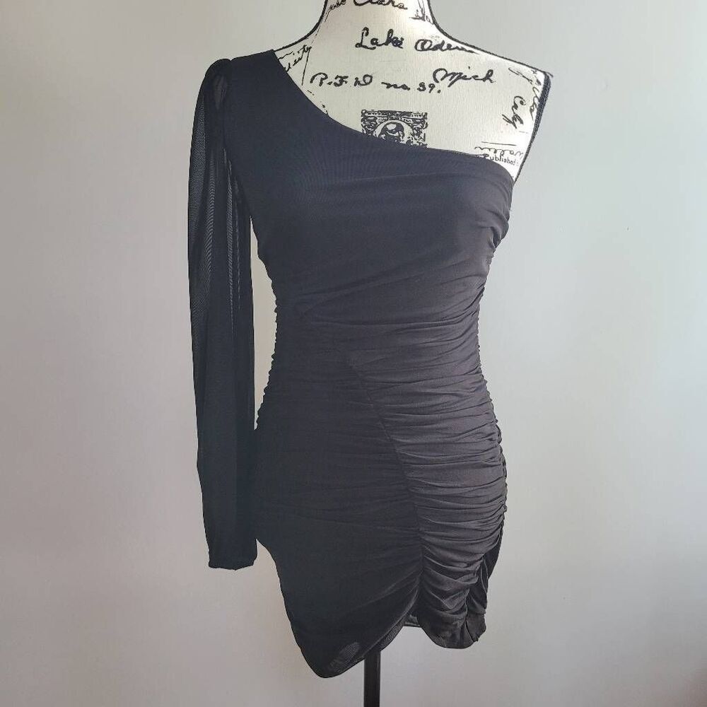 Princess Polly black one shoulder ruched mini dress‎ bodycon y2k clubbing